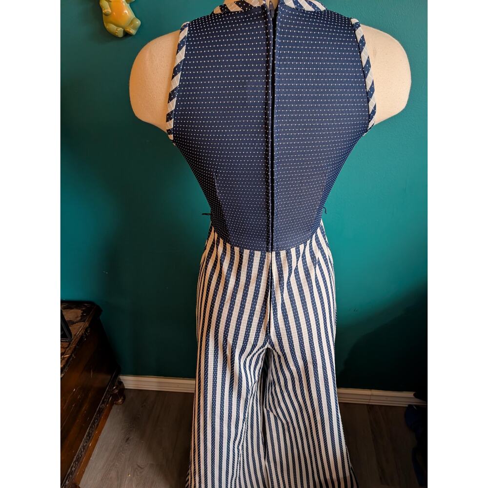 Vintage 70s Disco Jumpsuit Palazzo Wide Leg One Piece Retro Stripe Party Outfit - Picture 5 of 9